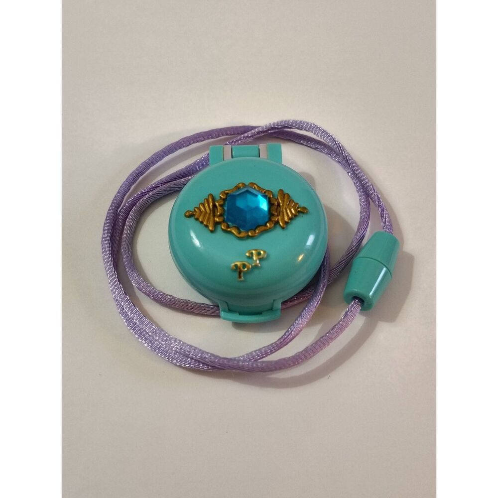 Vintage 1992 Polly Pocket Jewel Locket Bluebird Compact Doll Necklace Teal Blue - Picture 4 of 5